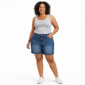 Lane Bryant Signature Fit Mid Rise Bermuda Shorts 22 Plus Size Blue Denim Midi